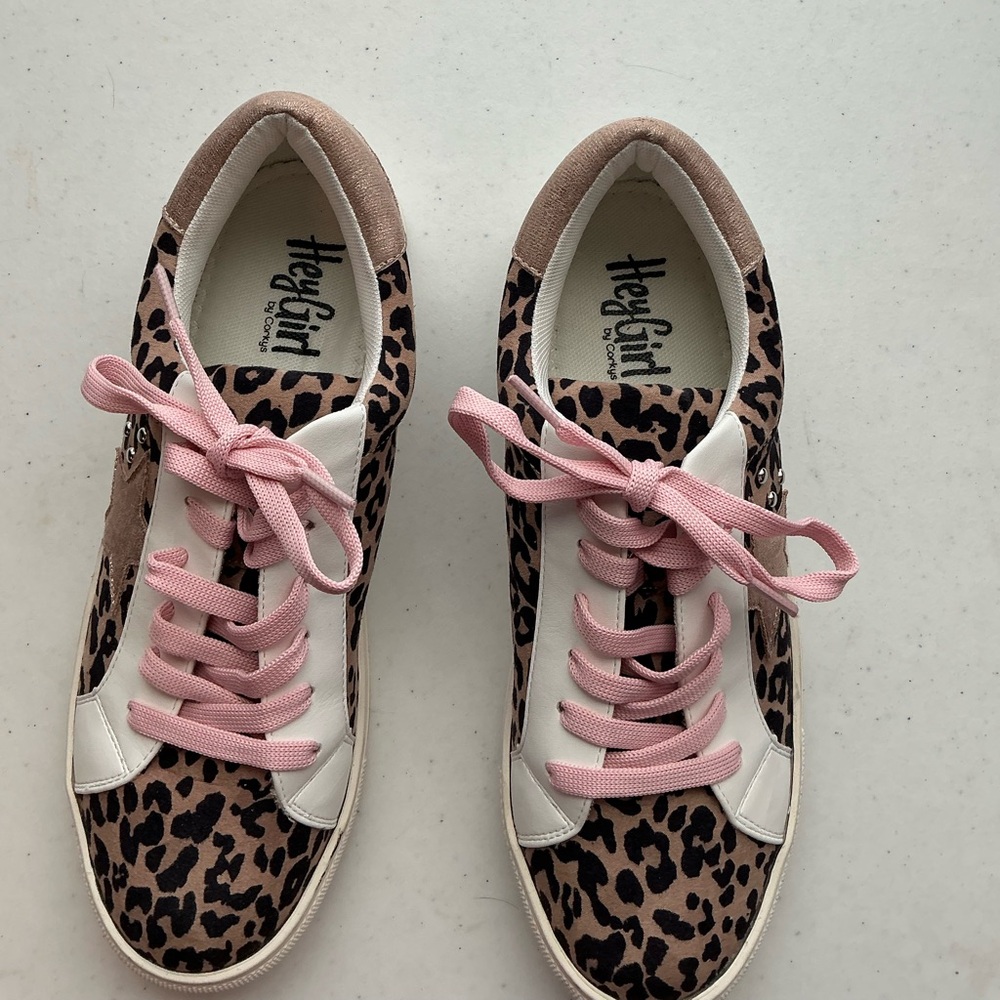 Leopard Print Sneakers with Pink Laces